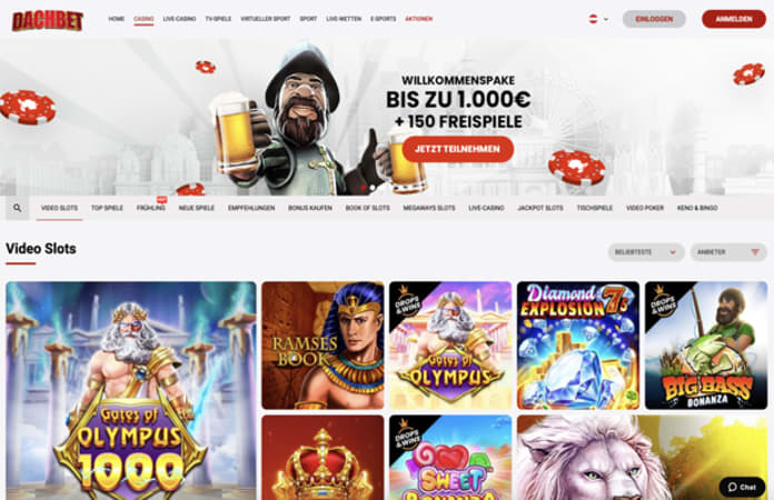 Startseite des Dachbet Casinos mit Login-Bereich hervorgehoben
