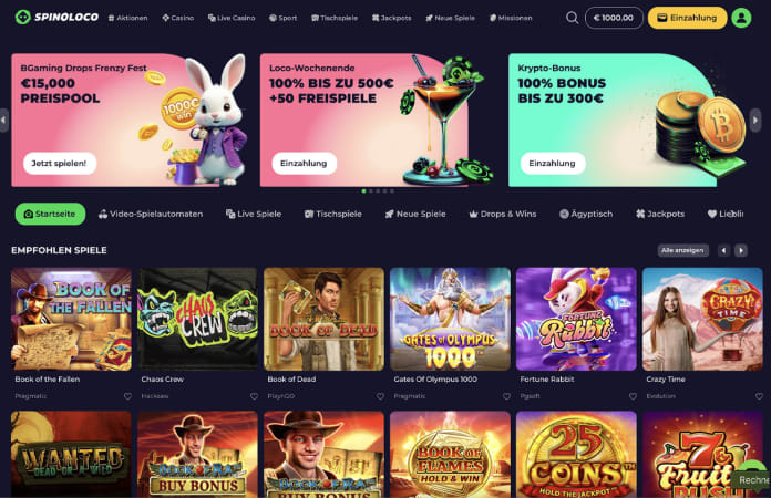 Interfejs kasyna Spinoloco z widocznymi opcjami bonusowymi