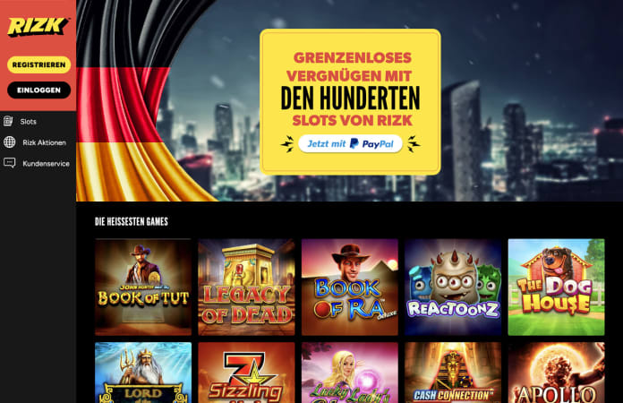 Rizk Casino početni zaslon