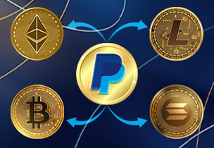 paypal coin und pfeile die auf die crypto coins zeigen